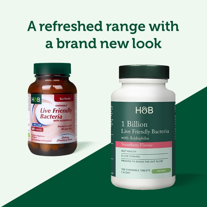 Holland &amp;amp; Barrett Live Friendly Bacteria Strawberry Flavour 60 Chewable Tablets