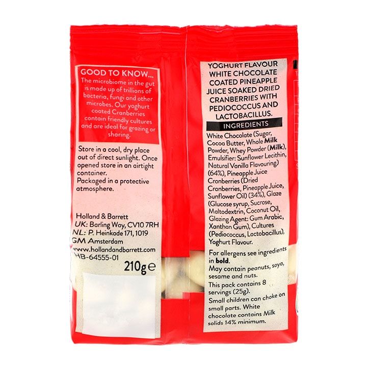 Holland &amp;amp; Barrett Yoghurt Flavour White Chocolate Coated Cranberries 210g