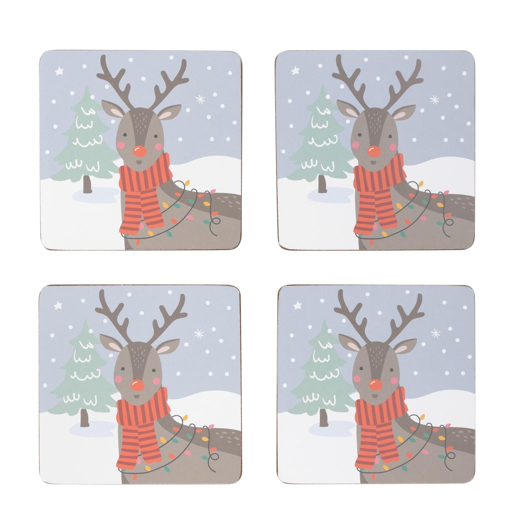 Home Santa &amp;amp; Reindeer Corkback Coaster 4pk