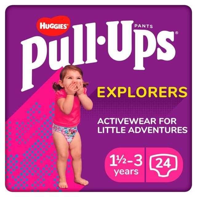 Huggies Pull-Ups Explorers Girls Nappy Pants Size 4-5+ (1.5-3 Yrs)   24 per pack