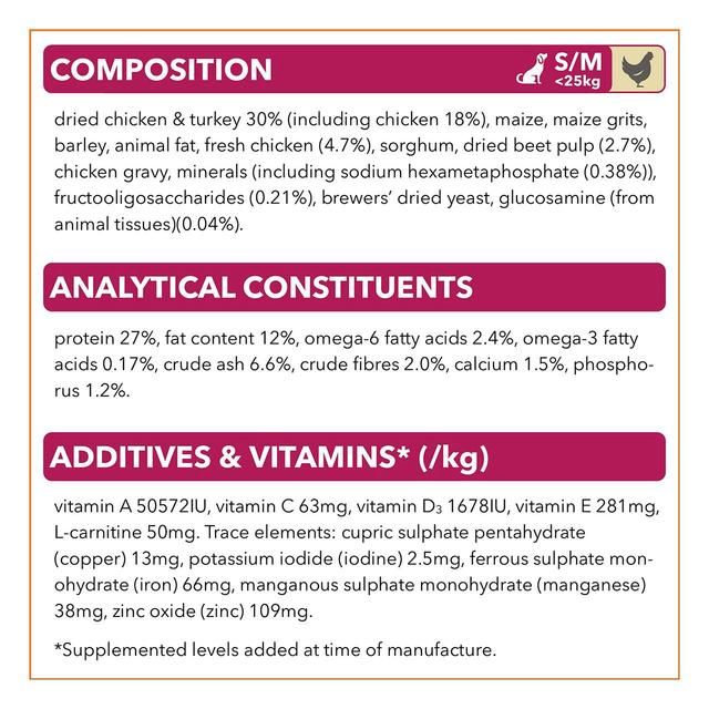 IAMS for Vitality Small/Medium Breed Senior Dry Dog Food with Fresh chicken   12kg
