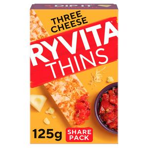 Ryvita Thins Three Cheese Flatbread Crackers 125g, imported from the UK