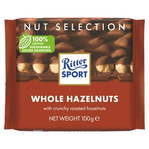 Ritter Sport Whole Hazelnuts Milk Chocolate Bar 100g, imported from the UK