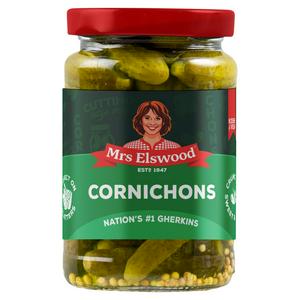 Mrs Elswood Cornichons 215g, imported from the UK