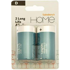 Sainsbury's D Alkaline Batteries Extra Long Life Pack of 2 (British brand)
