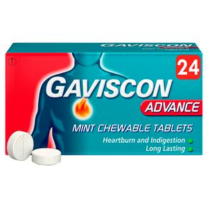 Gaviscon Advance heartburn relief tablets mint 24 pack, UK version