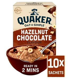 Quaker Hazelnut Chocolate Porridge Sachets 10x36g, imported from the UK