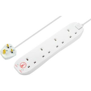 Masterplug 4 Socket 2m Extension Lead with Surge Protection and LED - White