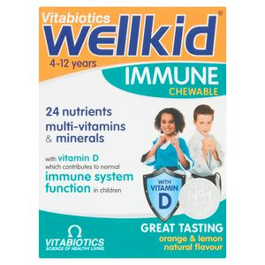 Vitabiotics Wellkid Immune Chewable Tablets Natural Orange & Lemon 30 Pack (British brand)