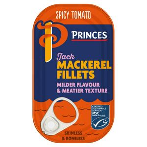 Princes Spicy Tomato Jack Mackerel Fillets 125g, imported from the UK