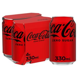 Coca-Cola Zero Sugar Cola Can 4 x 330ml - British product