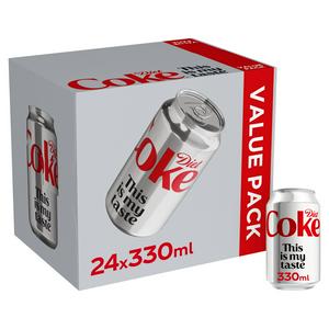 Diet Coke sugar free cola cans 24 x 330ml - British product
