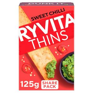 Ryvita Thins Sweet Chilli Flatbread Crackers 125g, imported from the UK