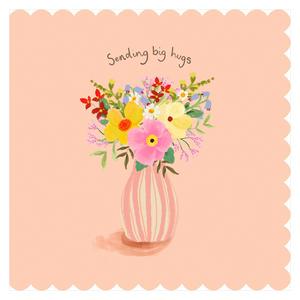 Carlton Thinking of You Sending Big Hugs Vase & Flowers Design Greeting Card