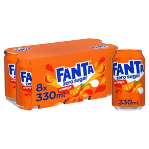 Fanta Orange Zero Sparkling Orange Soft Drink 8x330ml - British product