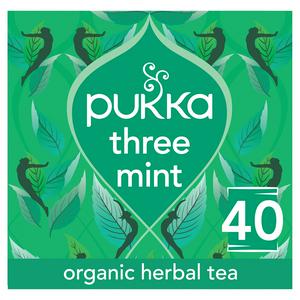 Pukka Three Mint organic herbal tea bags 64g, imported from the UK