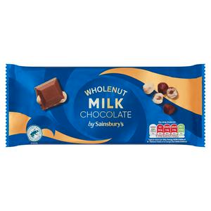 Sainsbury's milk chocolate bar whole hazelnuts 200g (British brand)
