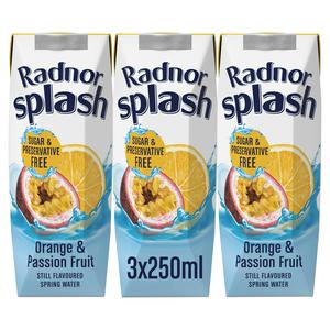 Radnor Splash orange passion fruit flavoured water 3x250ml, imported from the UK