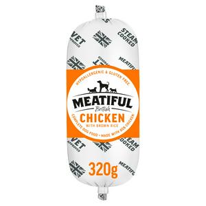 Meatiful chicken brown rice complete dog food 320g, imported from the UK