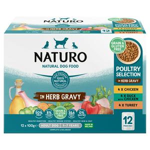 Naturo Poultry Selection Dog Food Pouch 12 x 100g, imported from the UK