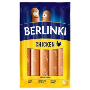 Morliny Berlinki Chicken Hot Dogs 250g, imported from the UK