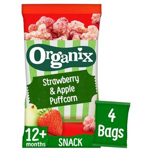 Organix Strawberry Apple Puffcorn Organic Baby Snacks 4x10g