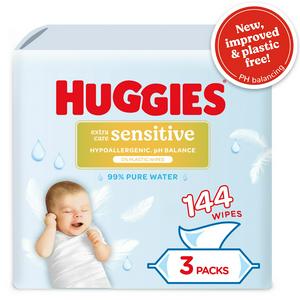 Huggies Pure Extra Care Sensitive Baby Wipes Plastic Free 3 Pack of 48