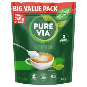 Pure Via Stevia sweetener granules 370g, imported from the UK