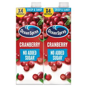 Ocean Spray Cranberry Juice No Added Sugar 4 x 1L imported from the UK