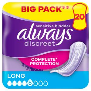 Always Discreet Incontinence Pads Womens Long 20 count - British product