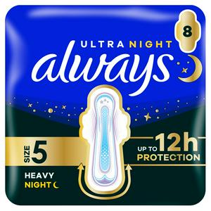 Always Ultra Sanitary Towels Secure Night Extra Wings Size 5 Pack of 8