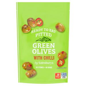 Sainsbury's Pitted Green Olives with Chilli 70g (British brand)