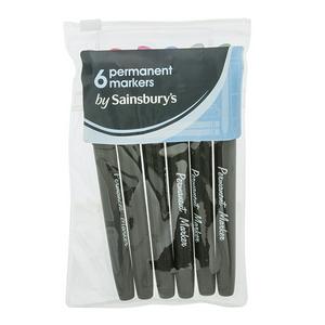 Sainsbury's Home permanent markers assorted colours 6 pack (British brand)