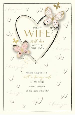 Gibson For My Wife birthday card butterflies hearts design 19.4 x 29.5cm, UK version