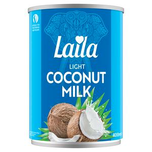 Laila light coconut milk 400ml bottle packaging, UK version