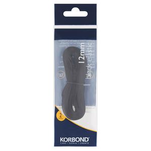 Korbond black polyester elastic tape 12mm x 2m, UK version