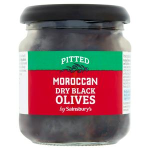 Sainsbury's Pitted Moroccan Dry Black Olives 110g (British brand)