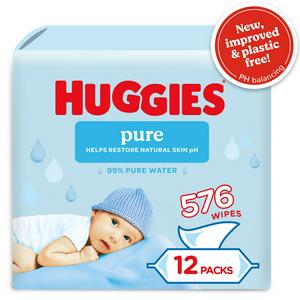 Huggies Pure Baby Wipes 12 x 48, UK version
