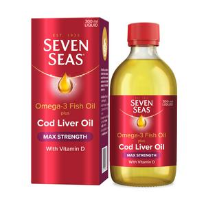 Seven Seas Omega 3 Fish Oil Plus Cod Liver Oil Maximum Strength Liquid Supplement 300ml