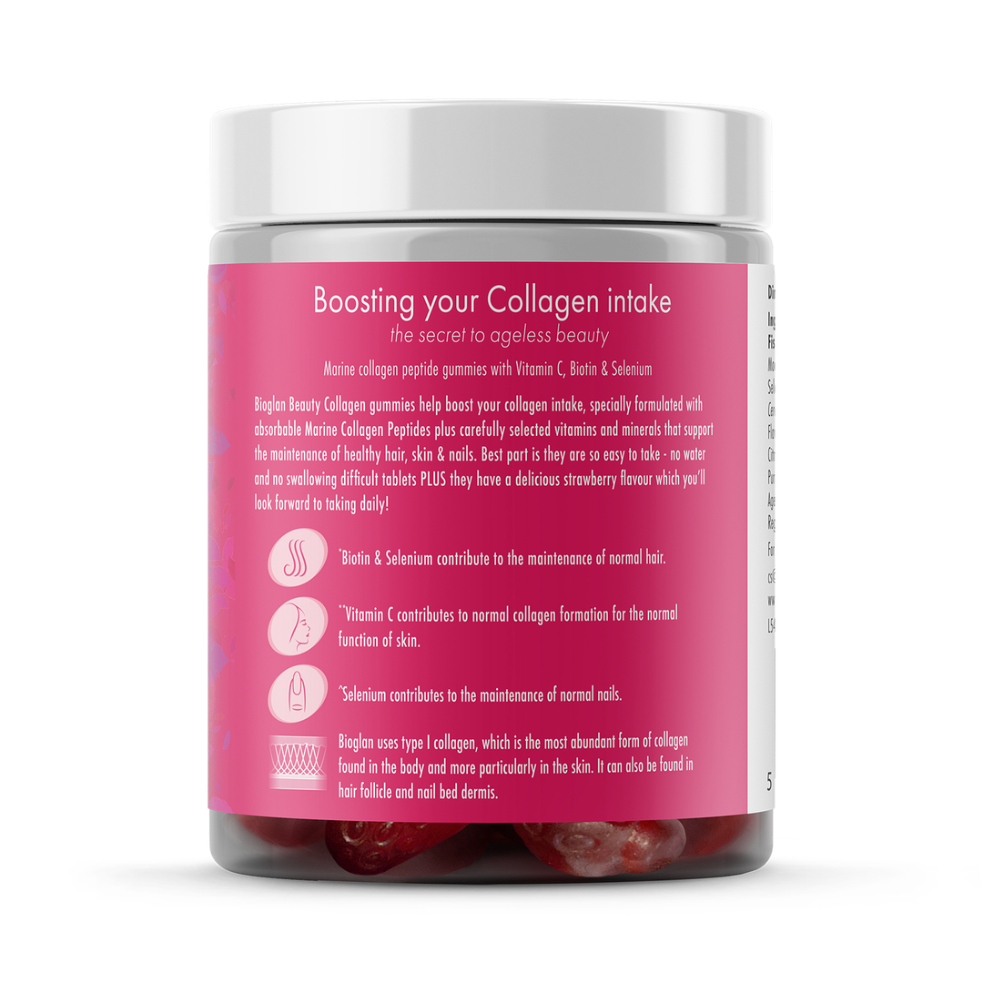 Hydrolysed Marine Collagen Gummies 60 Count Strawberry Flavour for Hair, Skin, and Nails