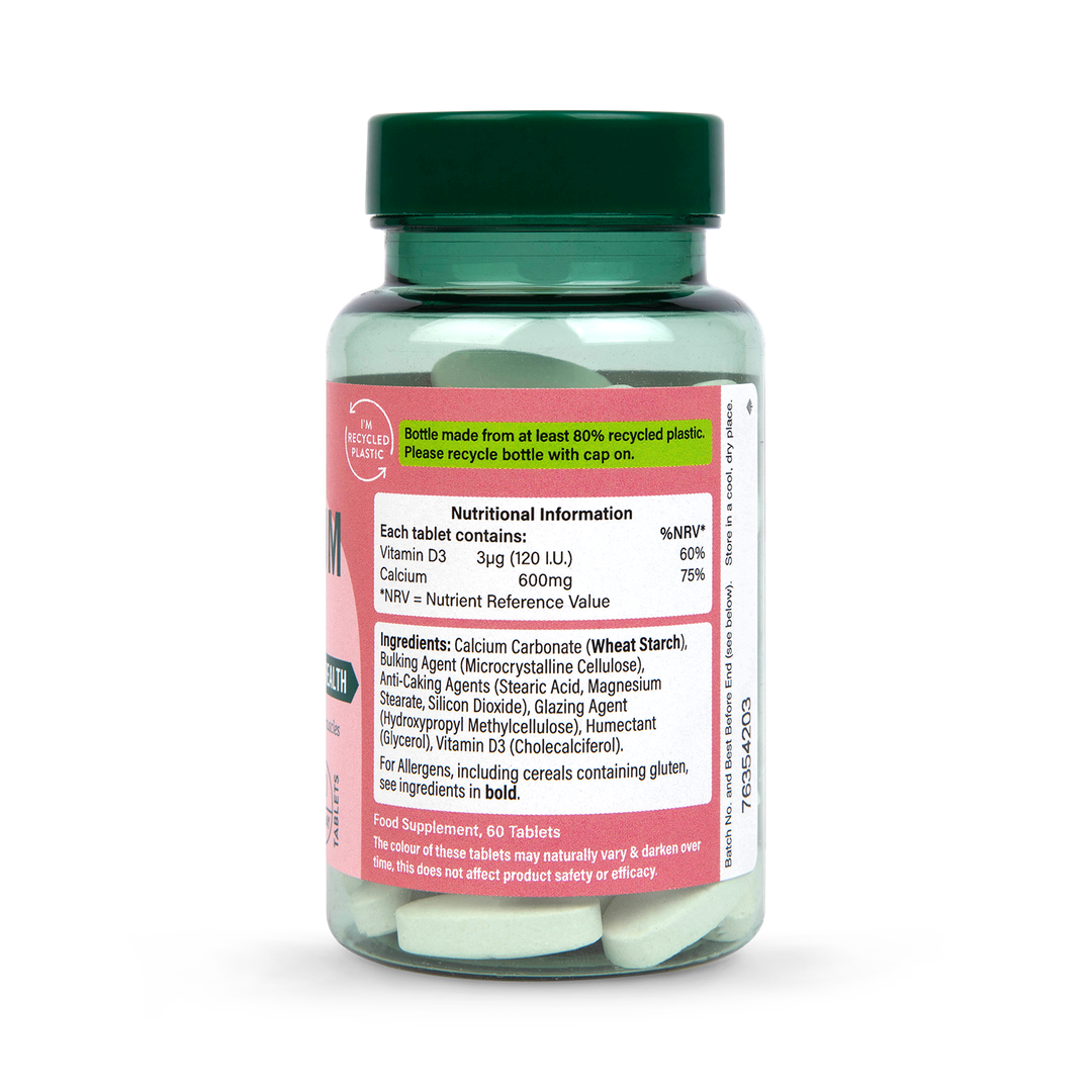 Calcium and Vitamin D3 Dietary Supplement Tablets, 600mg per Tablet, 60 Count