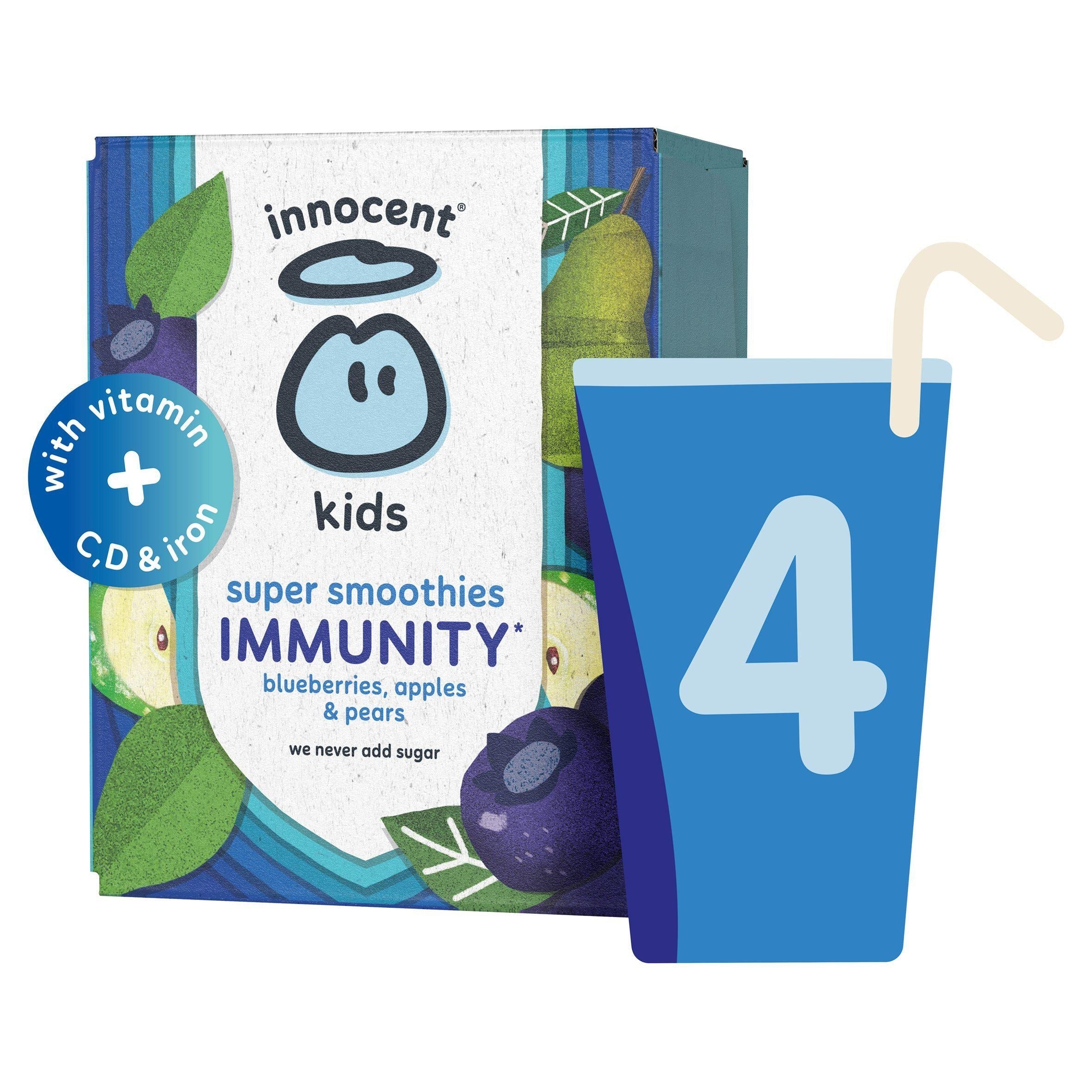 innocent Kids Blueberries, Apples &amp;amp; Pears Super Smoothies with Vitamins &amp;amp; Iron 4x150ml