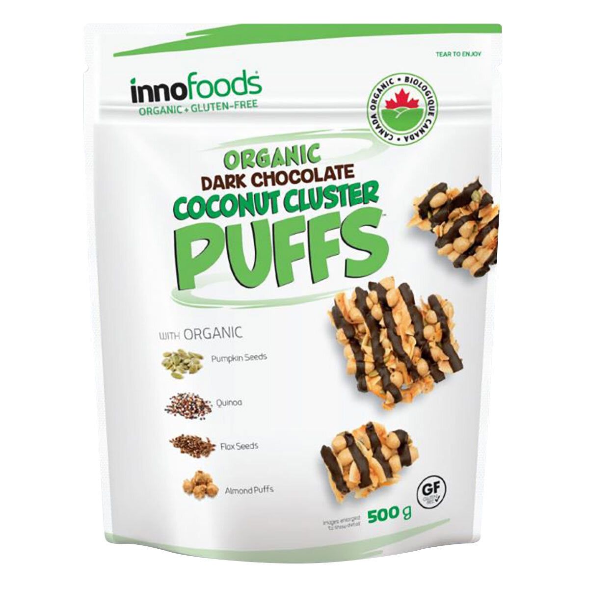 Innofoods Organic Dark Chocolate &amp;amp; Coconut Cluster Puffs, 500g