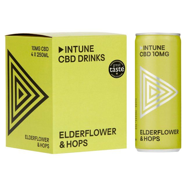 INTUNE Elderflower &amp;amp; Hops Sparkling CBD Drink   4 x 250ml