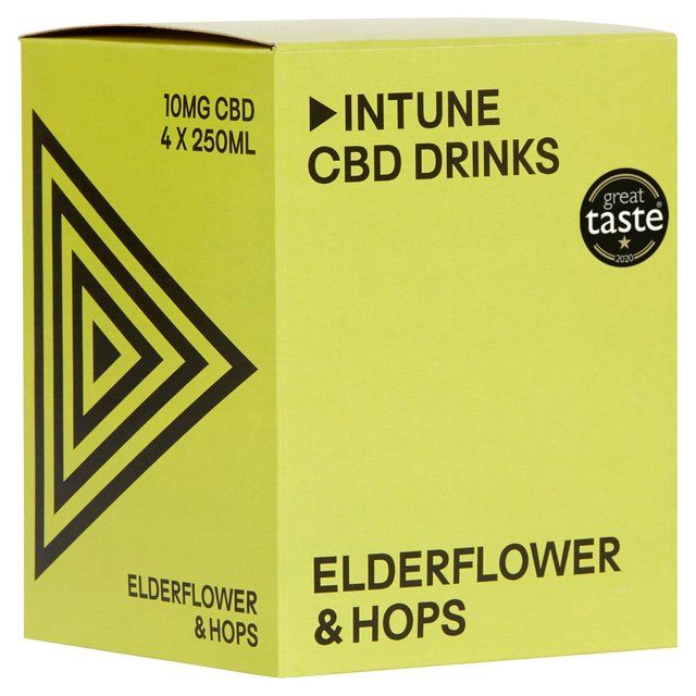 INTUNE Elderflower &amp;amp; Hops Sparkling CBD Drink   4 x 250ml