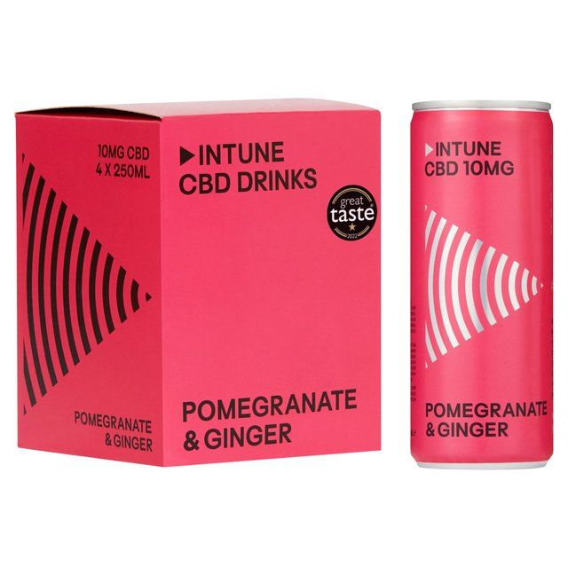 INTUNE Pomegranate &amp;amp; Ginger Sparkling CBD Drink   4 x 250ml
