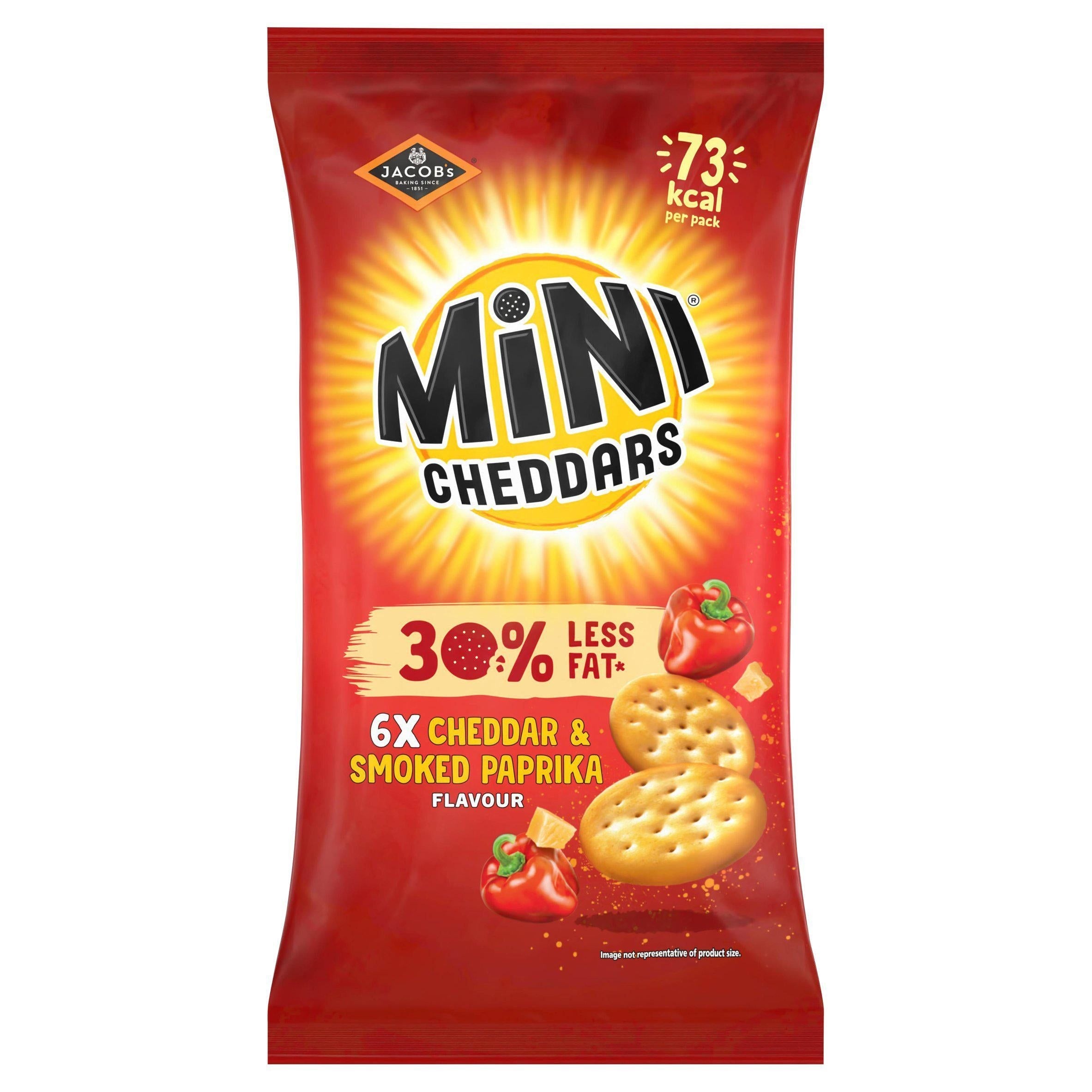 Jacob's Mini Cheddars 30% Less Fat Cheddar &amp;amp; Paprika Baked Snacks Multipack 6x17g