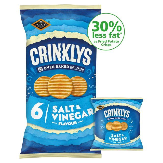 Jacobs Crinklys Salt &amp;amp; Vinegar 30% Less Fat Baked Snacks Multipack   6 per pack