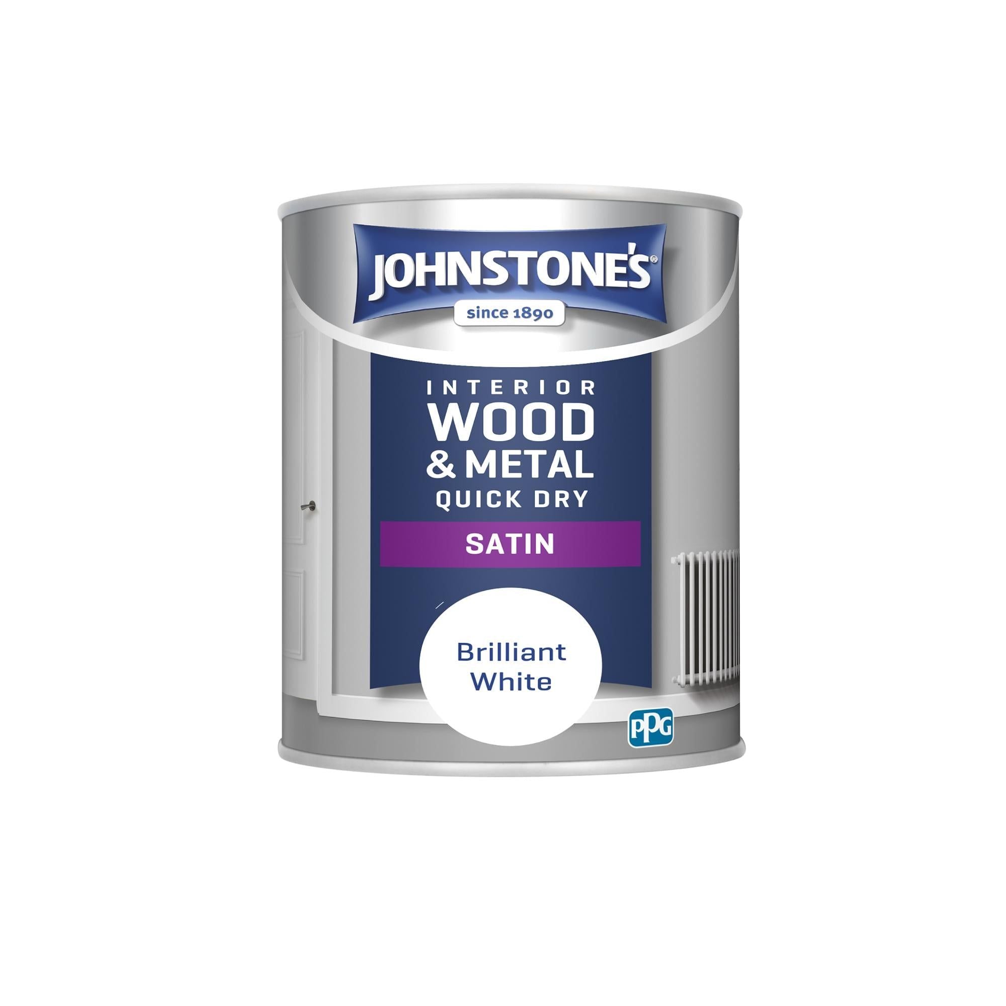 Johnstone's Interior Wood &amp;amp; Metal Quick Dry Satin Brilliant White 0.75L