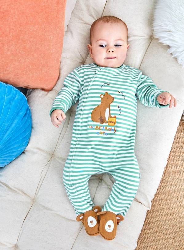 JOJO MAMAN B&amp;Eacute;B&amp;Eacute; Bear Applique Zip Sleepsuit Newborn